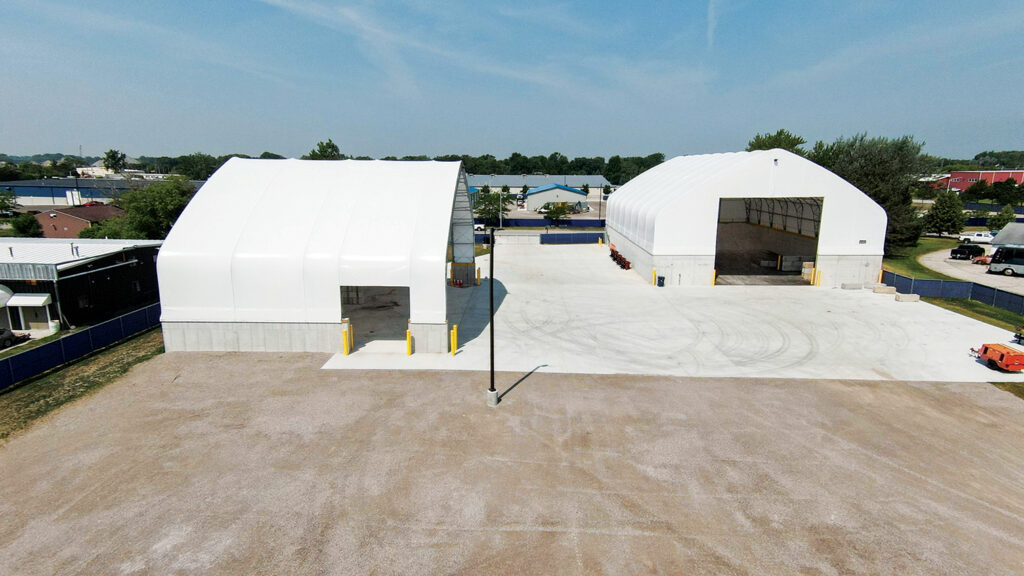 Bay-City-MI_80x120-Apex-Commercial-Salt-Storage - Britespan 80 by 120 foot Britespan Apex commercial salt storage building in Bay City Michigan